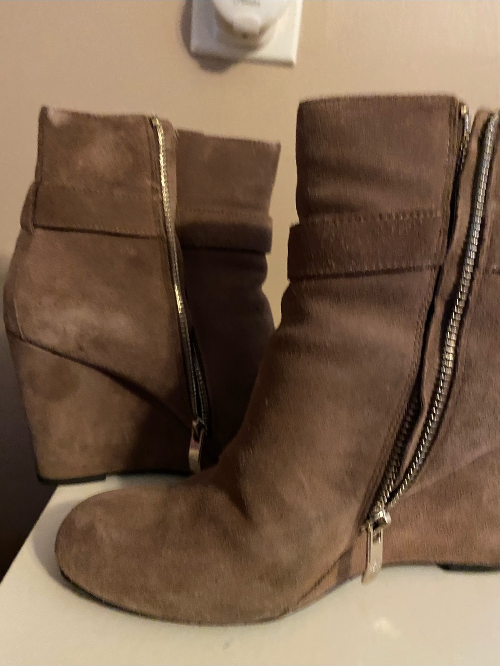 Vince Camuto Brown Suede Wedge Ankle Boots